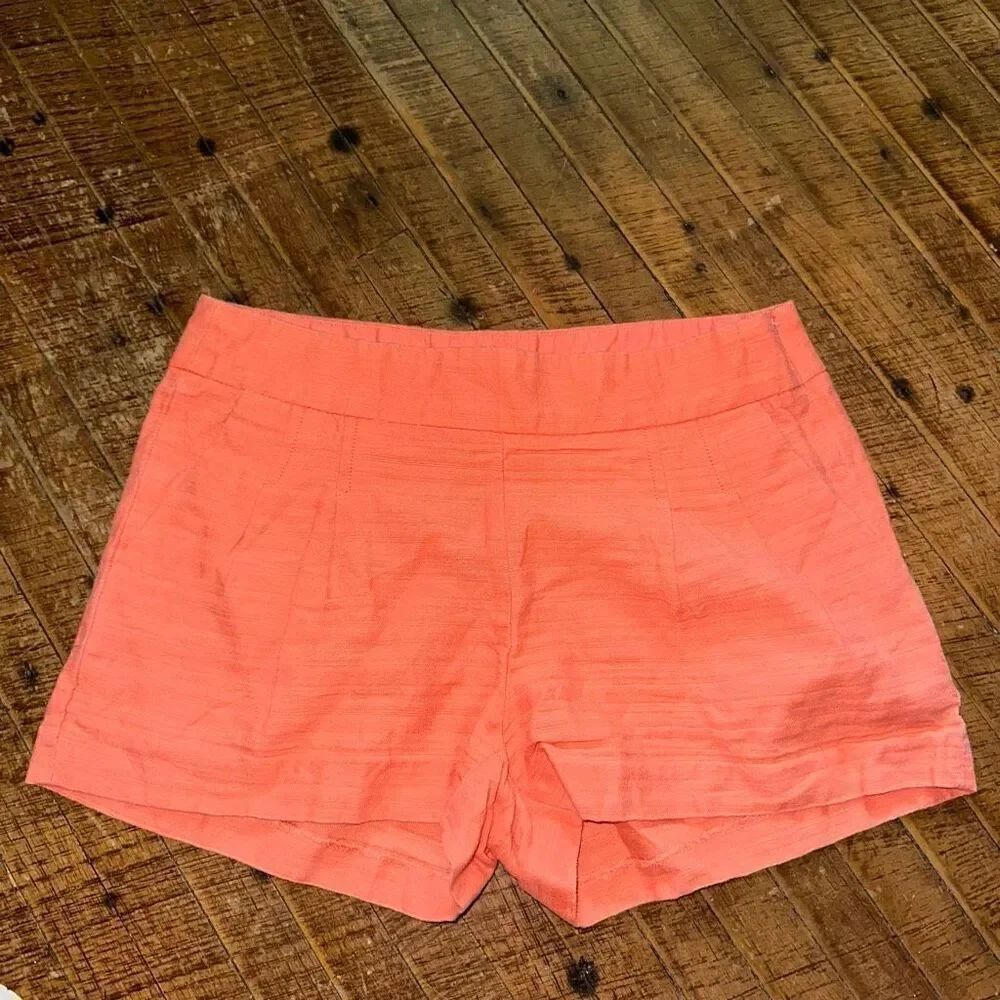 J Crew coral flat front cotton linen preppy size 4 shorts